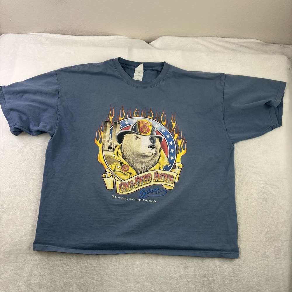 VTG Gildan One-Eyed Jacks Saloon South Dakota 9/11 Blue Shirt Men's XXL